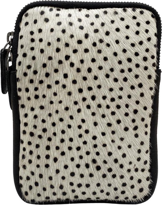 Crossbody Dames Tas - Telefoontasje - Cheetah print - Zwart - Leer - Verstelbare schouderband - Smartphone - Tas