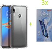 Motorola Moto E6s / E6 Plus - Anti Shock Silicone Bumper Hoesje - Transparant + 3X Tempered Glass Screenprotector