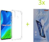 Huawei P Smart 2020 - Anti Shock Silicone Bumper Hoesje - Transparant + 3X Tempered Glass Screenprotector