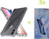 iPhone X / XS - Anti Shock Silicone Bumper Hoesje - Transparant + 3X Tempered Glass Screenprotector