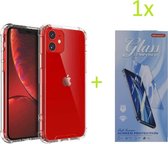 iPhone 11 - Anti Shock Silicone Bumper Hoesje - Transparant + 1X Tempered Glass Screenprotector