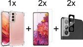 Samsung Galaxy S21 FE hoesje shock proof case transparant - 2x Samsung S21 FE Screen Protector + 2x Camera Lens Screenprotector