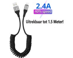 Krulsnoer USB Kabel - Uitrekbaar tot 150 CM - Geschikt voor Apple CarPlay, iPhone - Auto Kabels - Snoer