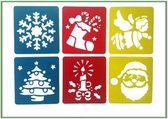 Teken Sjablonen - Stencils Tekenen - Kerst symbolen - Kerstman, Kerstboom, Kerstengel, Kerstster, Kerstsok, Kaarsje - 6 stuks