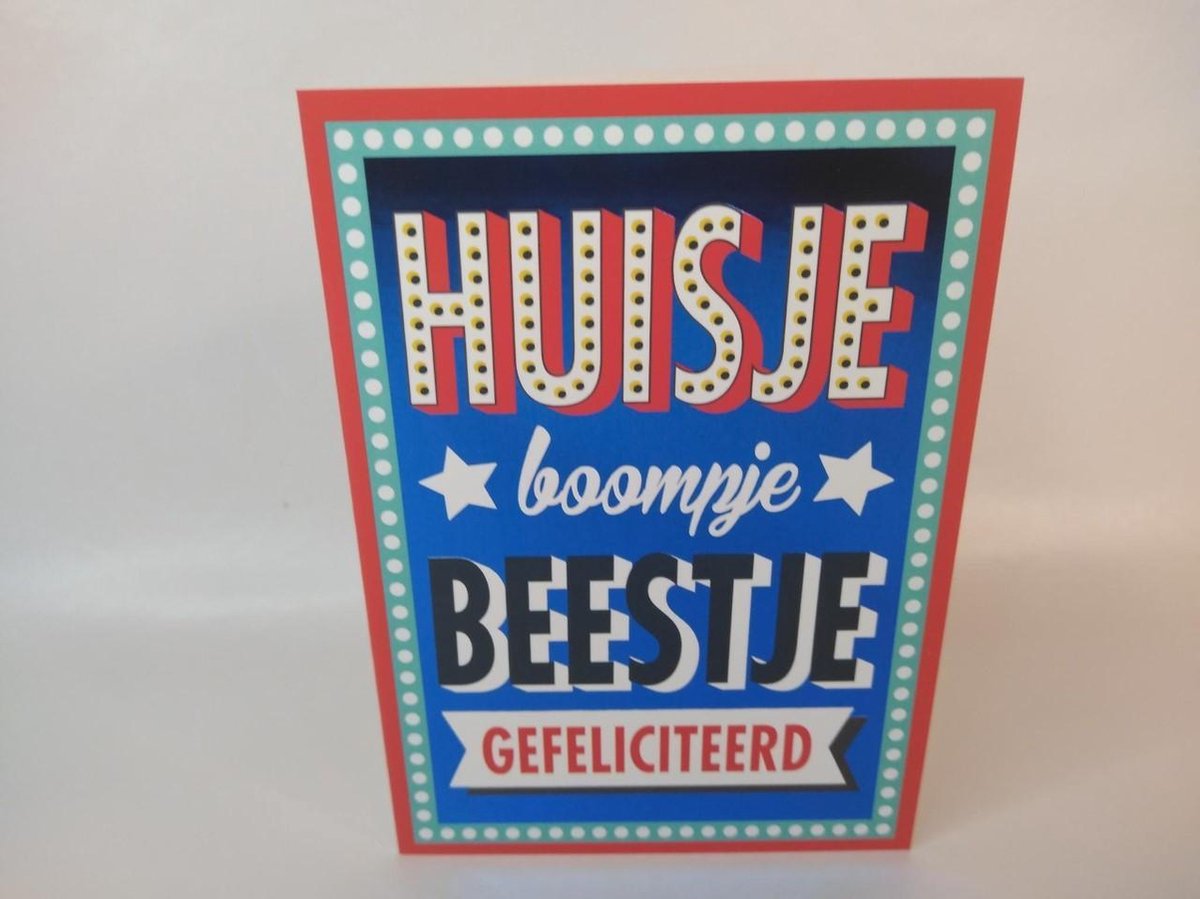 Wenskaarten met envelop - Set van 6 wenskaarten - Nieuwe woning- Dubbele kaart- huisje Boompje Beestje -
