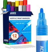 QBIX Paint Markers - Acryliques - Marqueurs Acryl - Convient à tous les supports - 12 Couleurs