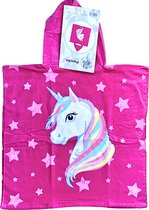 Eenhoorn / unicorn poncho met Capuchon - badponcho - katoen - roze - one size (55x110 cm)