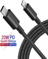 iPhone 12 Oplaadkabel - Nylon - USB-C naar Lightning - Geschikt voor USB-C Stekker/Adapter/Oplader - Apple iPhone 12 / 12 Pro / 12 Mini / 12 Pro Max