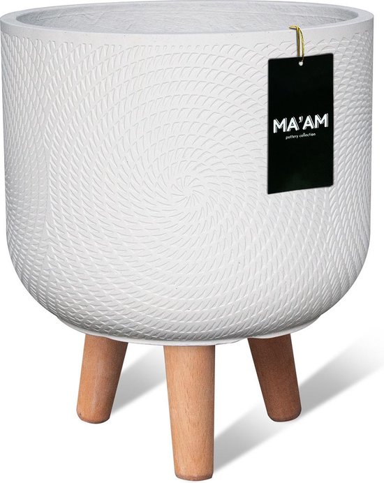 MA'AM Jade - Bloempot op poten - D37xH40 - Wit - houten poten (FSC) - scandinavisch/ibiza - trendy plantenpot