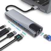 I Wannahave 5 in 1 USB C naar HDMI Adapter 5 in 1 | Type C Hub met HDMI (4K), 2x USB 3.0 Ports, USB-C Charging en ethernet port / LAN port o.a. geschikt voor MacBook, iMac, Surface