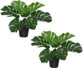 2x stuks groene Monstera kunstplant 25 cm voor binnen -  kunstplanten/nepplanten