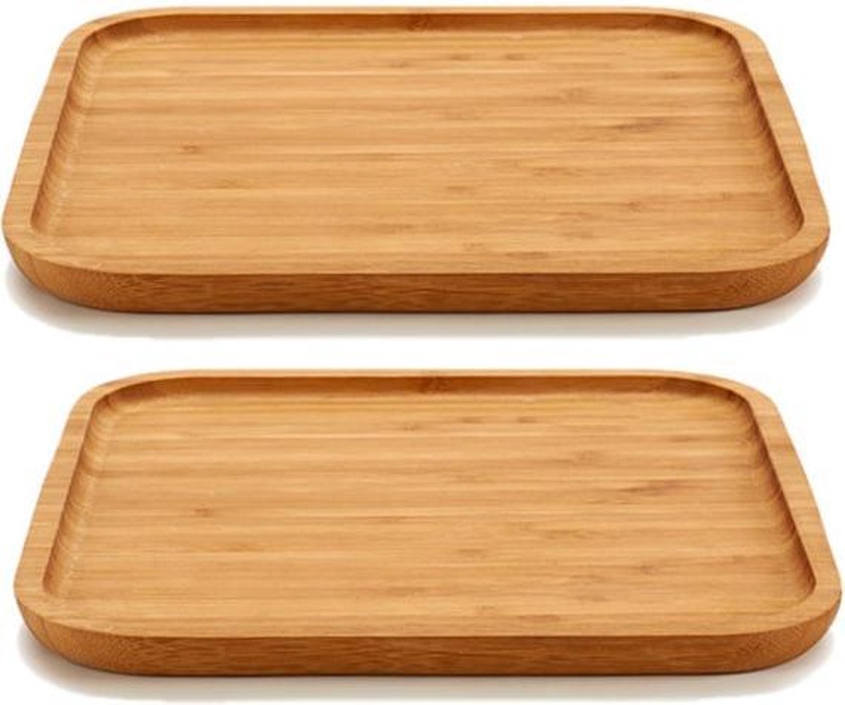 2x stuks bamboe houten broodplanken/serveerplanken vierkant 25 cm - Dienbladen van hout