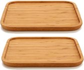 2x stuks bamboe houten broodplanken/serveerplanken vierkant 25 cm - Dienbladen van hout