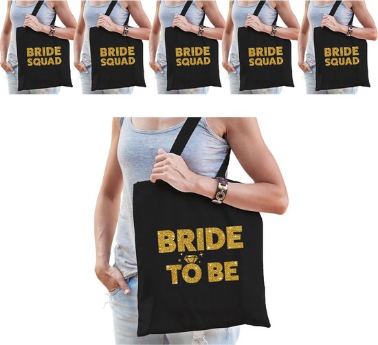 Pack EVJF femme sacs / goodie bag - 1x Bride to Be or noir + 5x Bride Squad or noir - Bachelorette dames