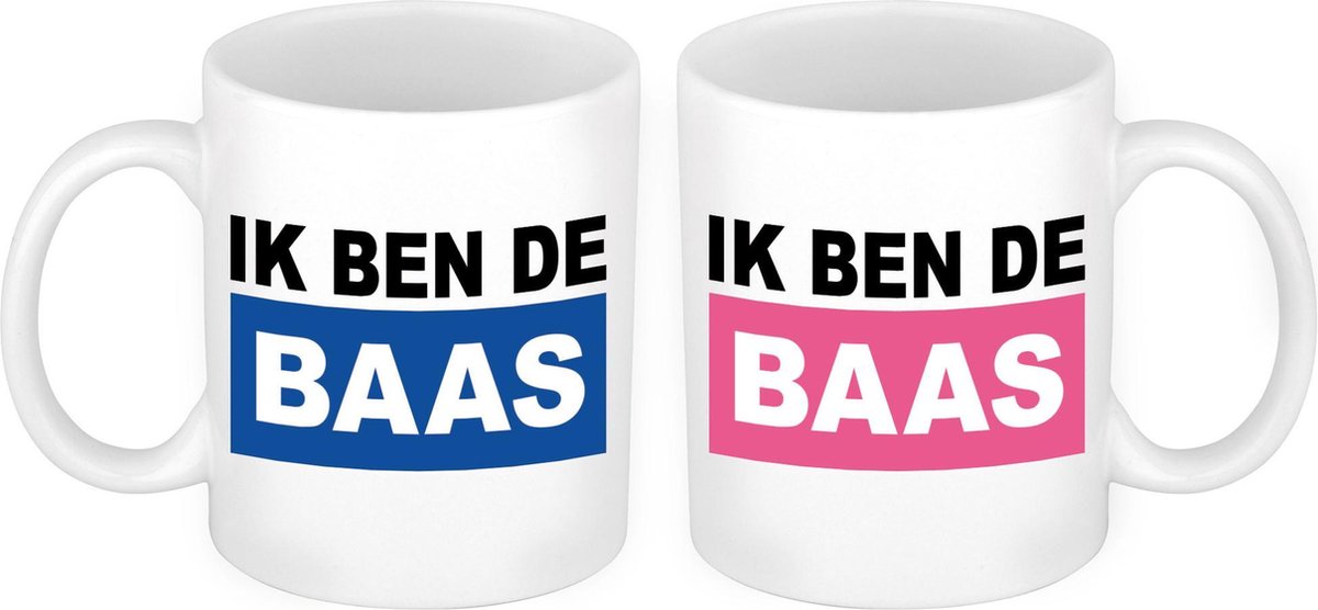 Ik ben de Baas mok roze en blauw - Bruiloft huwelijks koppel cadeau