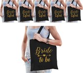 Vrijgezellenfeest dames tasjes/ goodiebag pakket - 1x Bride to Be zwart goud + 7x Bride Squad zwart goud - Vrijgezellen vrouw