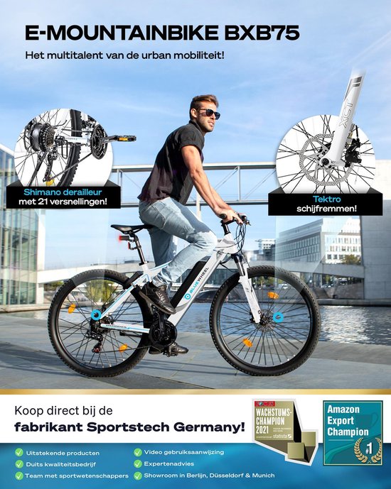 BLUEWHEEL E-bike 27,5“ \u0026 29“ I Duits Kwaliteitsmerk | EU-conform  E-mountainbike 21 Versnellingen \u0026 Achterwielmotor Voor 25 Km/h | Fiets Met  MTB | De Beste Keuze