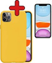 Hoesje Geschikt voor iPhone 11 Pro Hoesje Siliconen Case Hoes Met Screenprotector - Hoes Geschikt voor iPhone 11 Pro Hoes Cover Case - Geel