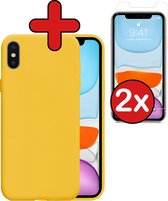 Hoesje Geschikt voor iPhone X Hoesje Siliconen Case Hoes Met 2x Screenprotector - Hoes Geschikt voor iPhone X Hoes Cover Case - Geel
