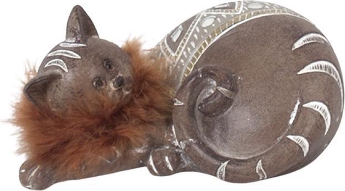 Gerimport Beeld Kat 17 X 12 Cm Keramiek Bruin