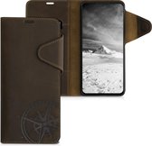 kalibri hoesje voor Xiaomi Redmi Note 10 Pro - leren hoes met pasjeshouder - Vintage Kompas design - bruin