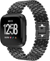 Stalen Smartwatch bandje - Geschikt voor  Fitbit Versa / Versa 2 stalen vis band - zwart - Strap-it Horlogeband / Polsband / Armband