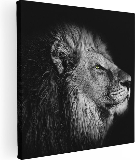 Artaza Canvas Schilderij Leeuw - Leeuwenkop - Zwart Wit - 40x40 - Klein - Foto Op Canvas - Canvas Print