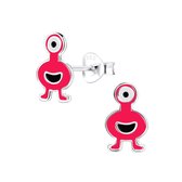 Joy|S - Zilveren monster oorbellen - roze - 6 x 10 mm