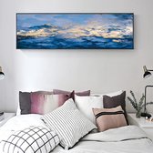 Allernieuwste Canvas Schilderij Abstracte Wolken Zee Bergen - Extreem XXL formaat - Modern - Kleur - 70 x 210 cm