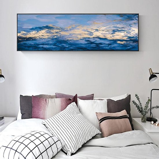 Allernieuwste Canvas Schilderij Abstracte Wolken Zee Bergen - Extreem XXL formaat - Modern - Kleur - 70 x 210 cm