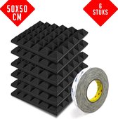 Brute Strength - Isolatieplaten - Inclusief zelfklevende tape -  50x50x5 cm -  Piramide  - 6 stuks - Geluidsisolatie - Geluidsdemper wandpaneel - Akoestisch wandpaneel