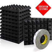 Brute Strength - Isolatieplaten - Inclusief zelfklevende tape - 30x30x5 cm -  Piramide - 12 stuks - Geluidsisolatie - Geluidsdemper wandpaneel - Akoestisch wandpaneel