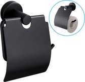Sanics Orca Toiletrolhouder Zwart met Klep - WC Rolhouder RVS Inclusief Montage set - Closetrolhouder