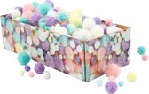 Pompoms, pastelkleuren, d: 15-40 mm, glitter, 400 gr/ 1 doos