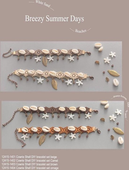 Cowrie Shells DIY Bracelet set - Bruin