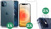 iPhone 12 Hoesje Transparant Shock Case - 1x Hoesje voor Apple iPhone 12 + 2x Screenprotector Glas + 2x Camera Screen Protector