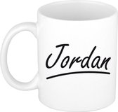 Jordan naam cadeau mok / beker met sierlijke letters - Cadeau collega/ vaderdag/ verjaardag of persoonlijke voornaam mok werknemers