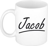 Jacob naam cadeau mok / beker met sierlijke letters - Cadeau collega/ vaderdag/ verjaardag of persoonlijke voornaam mok werknemers