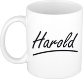 Harold naam cadeau mok / beker met sierlijke letters - Cadeau collega/ vaderdag/ verjaardag of persoonlijke voornaam mok werknemers