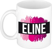 Eline  naam cadeau mok / beker met roze verfstrepen - Cadeau collega/ moederdag/ verjaardag of als persoonlijke mok werknemers