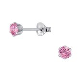 Joy|S - Zilveren ronde oorbellen - 4 mm - zirkonia roze