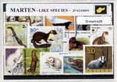 Marterachtigen – Luxe postzegel pakket (A6 formaat) : collectie van 25 verschillende postzegels van marterachtigen – kan als ansichtkaart in een A6 envelop - authentiek cadeau - ka