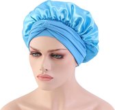 Slaapmuts – Tulband – Headwrap – Hoofdband – Bonnet – Slaap cap – Nachtmuts – Satijn bonnet – Satijn – Haarverzorging – Luxe slaapmuts – Lichtblauw