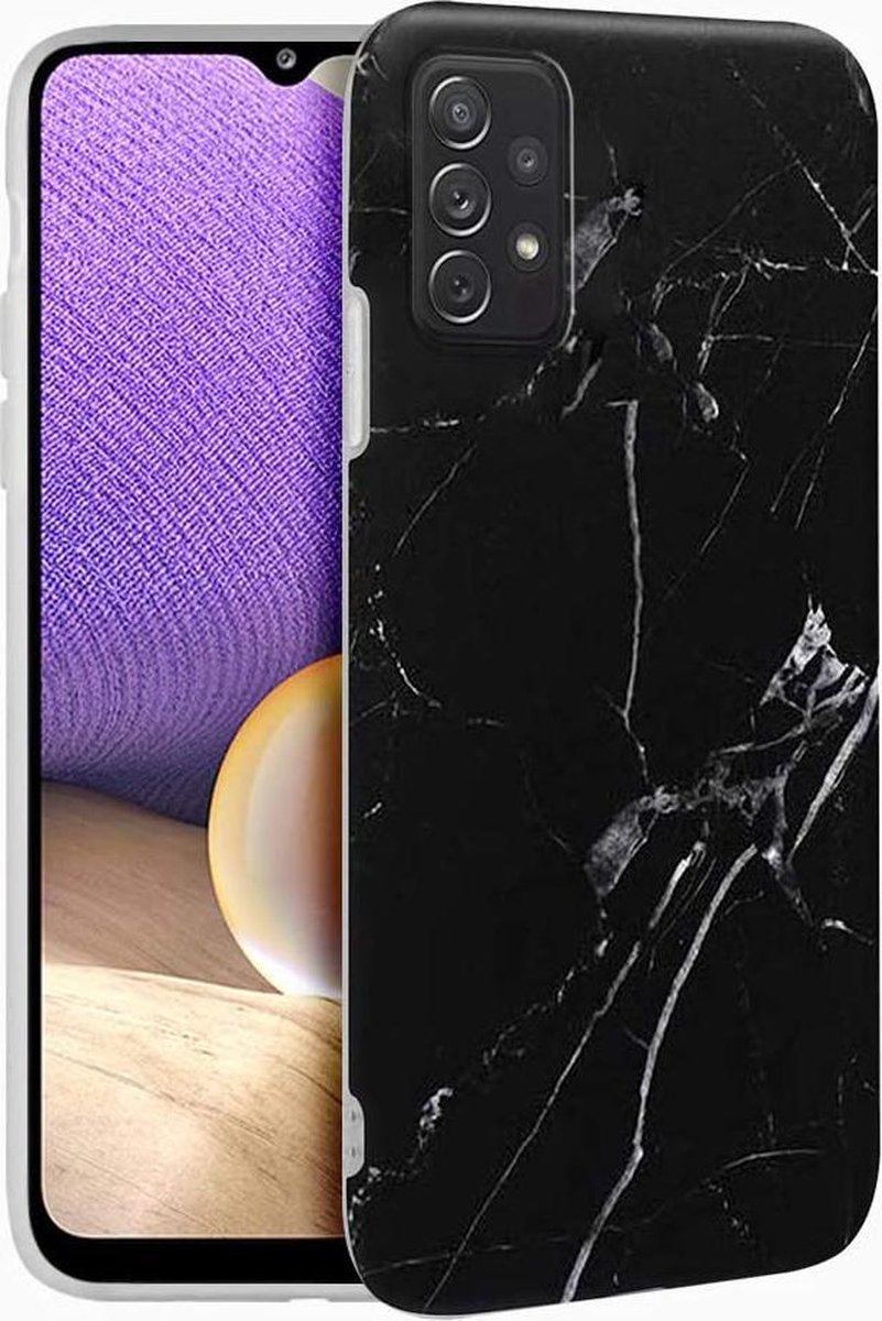 Geschikt voor Samsung Galaxy A32 hoesje - Zwart / Wit - Marmer - Soft TPU