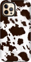 Apple iPhone 12 Pro Telefoonhoesje - Extra Stevig Hoesje - 2 lagen bescherming - Met Dierenprint - Koeien Patroon - Bruin