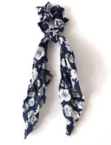Fashtival | Scrunchie met Lint | Blauw en Bloemenprint | Haarsjaal Joy