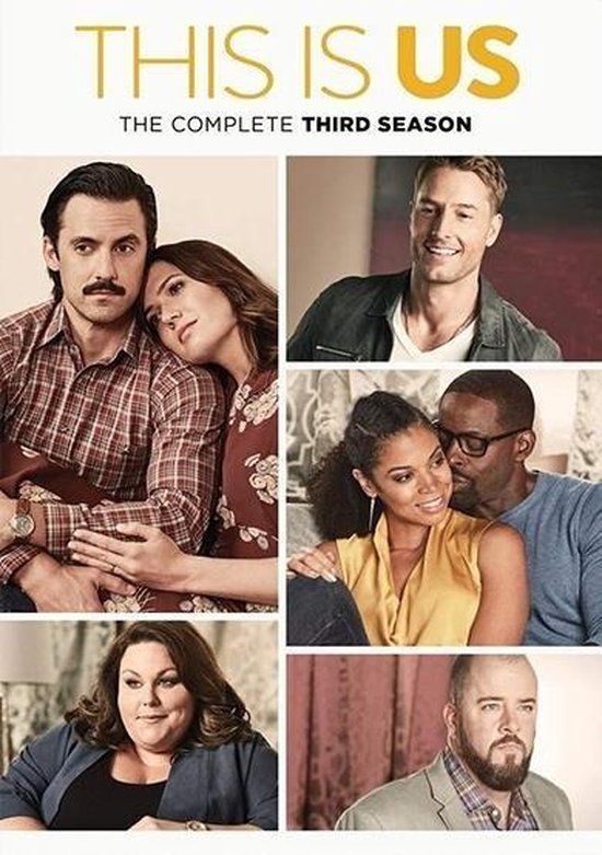 DVD-hoes met 'This Is Us: The Complete Third Season'. Collage van zes afbeeldingen van de cast.