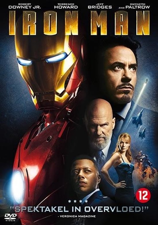 Film "Iron Man" met Robert Downey Jr. in een rood en goud pantser. Ook Jeff Bridges, Terrence Howard en Gwyneth Paltrow. "Spektakel in overvloed!".