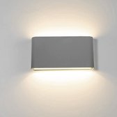Moderne wandlamp boven- en onderlicht - strak design up and down light - 18 cm grijs armatuur - natuurlijk wit licht - 12 W LED Osram 1320 lm - hoogwaardig luchtvaartaluminium - IP