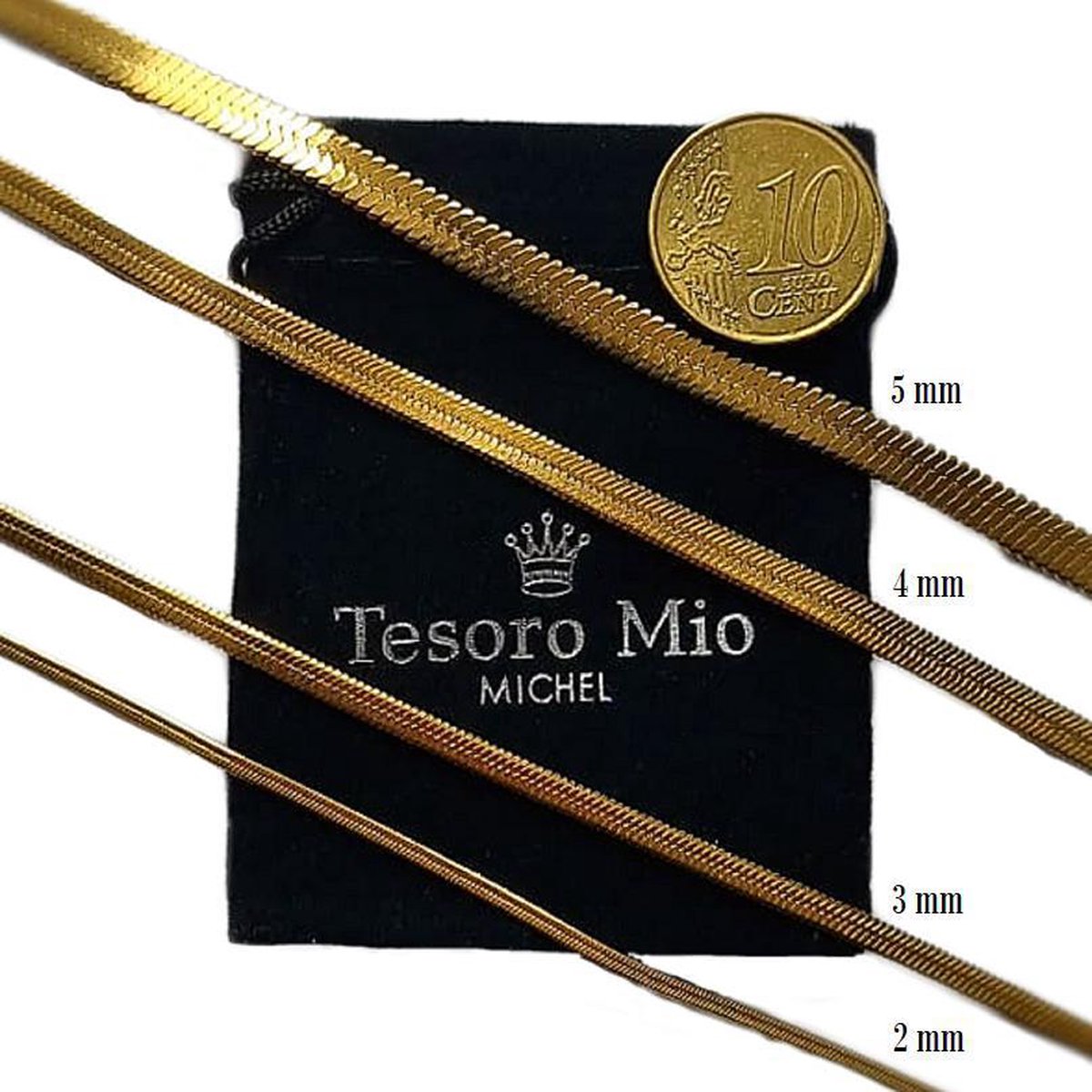Platte Ketting Herringbone – Edelstaal – Goudkleurig –Breedte 5 mm - Lengte 46 cm